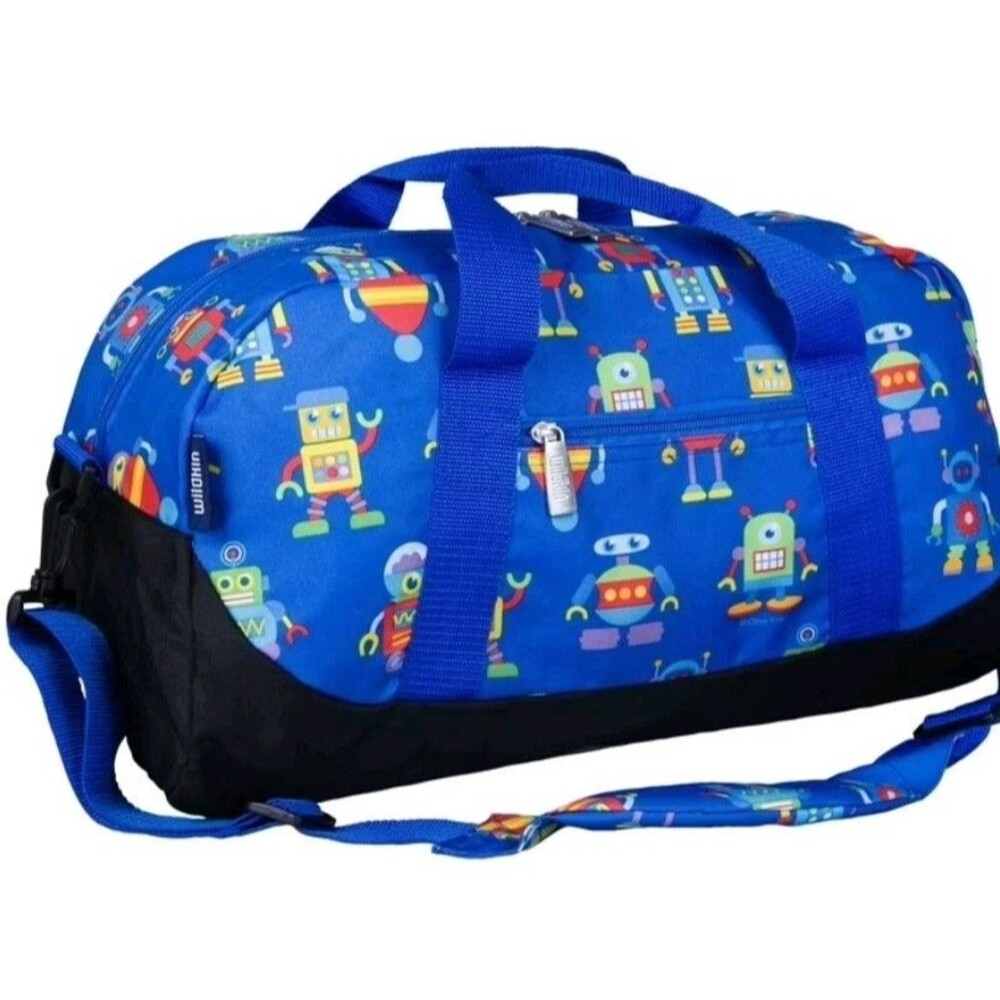 Wildkin Kids Overnighter Robots Duffel Bag Carry On Shoulder Strap Adjustable